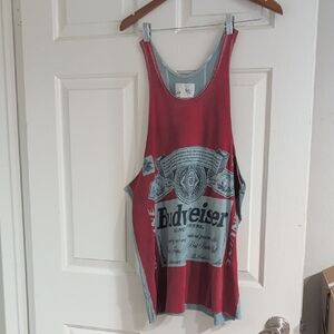 Vintage Budweiser Red and Teal Graphic Logo Tank Top Men's XL